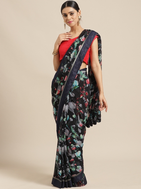 

Vishal Prints Black & Blue Floral Print Saree