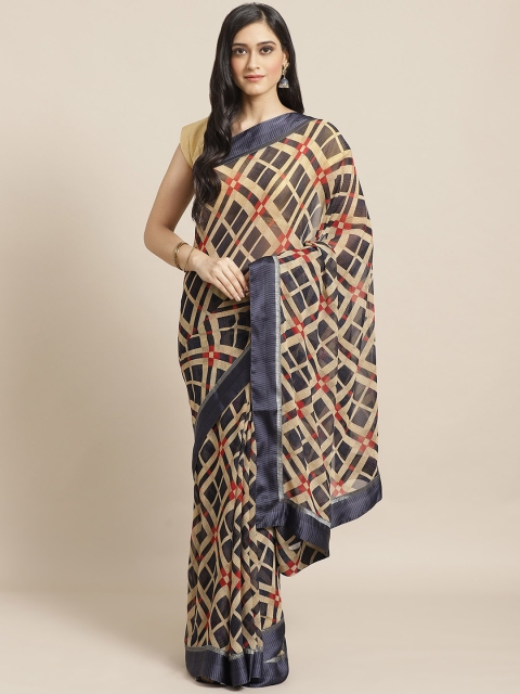 

Vishal Prints Navy Blue & Beige Printed Saree