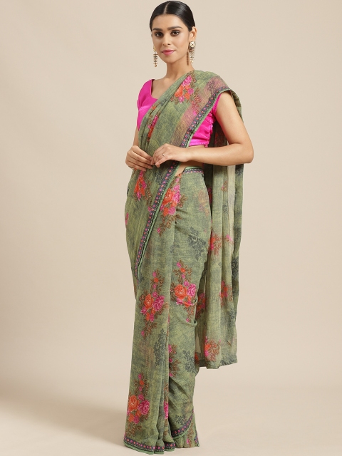 

Vishal Prints Green & Orange Floral Print Saree