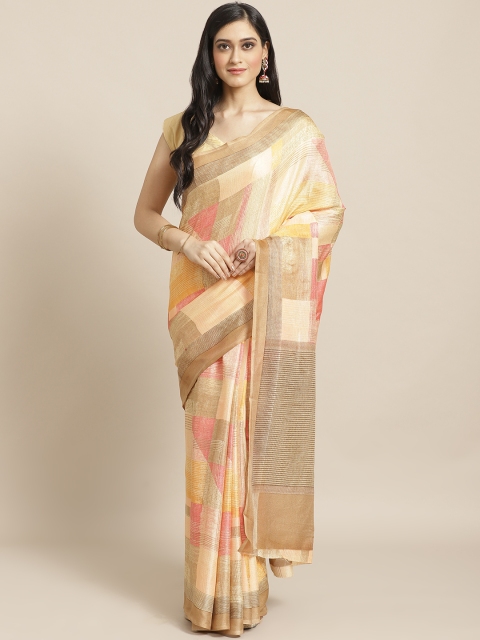 

Vishal Prints Beige & Coral Pink Checked Saree