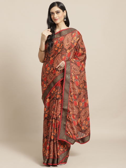 

Vishal Prints Brown & Orange Paisley Print Saree