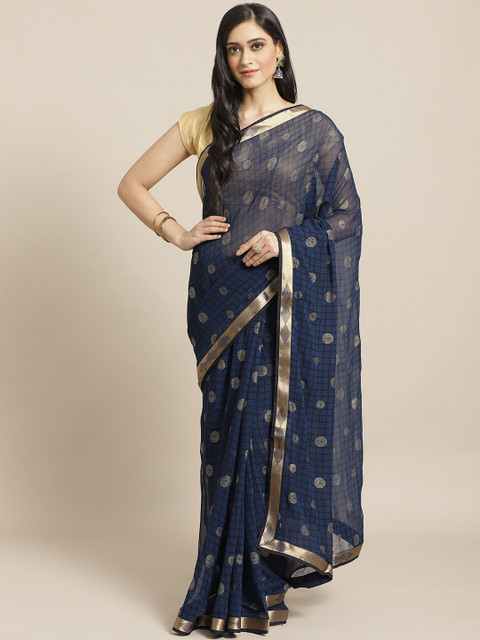 

Vishal Prints Navy Blue & Black Checked Saree