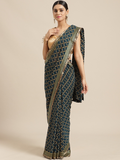 

Vishal Prints Teal Blue & Beige Printed Saree