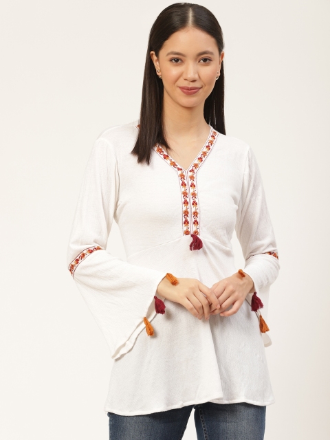 

Laabha Women White Embroidered Detail A-Line Tunic