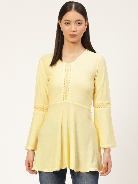 

Laabha Women Yellow Embroidered Detail A-Line Tunic