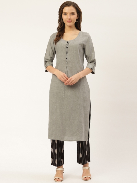 

Laabha Women Grey & Black Printed Kurta with Trousers