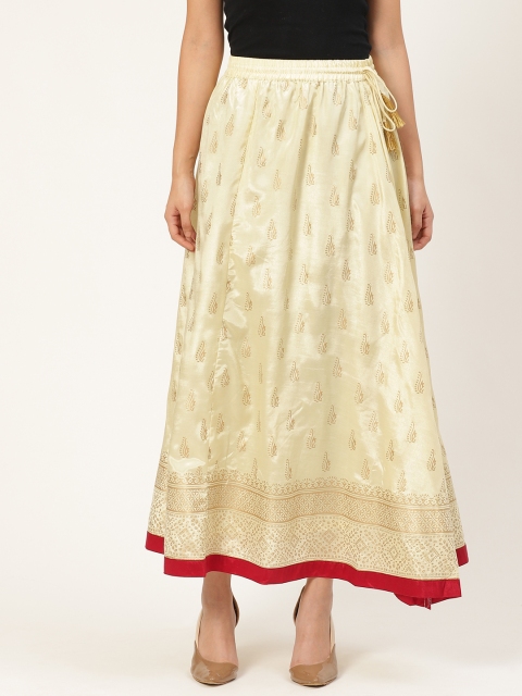 

Laabha Women Cream-Coloured Printed Flared Maxi Skirt