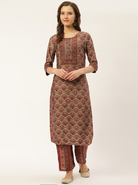 

Laabha Women Brown & Pink Printed Kurta with Palazzos