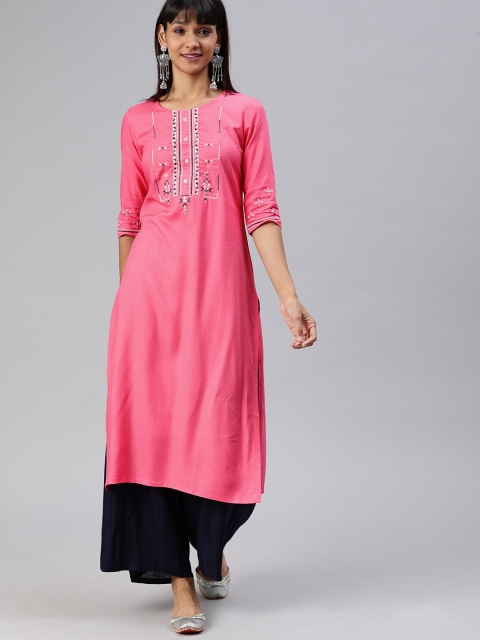 

ETIQUETTE Women Pink Embroidered Straight Kurta