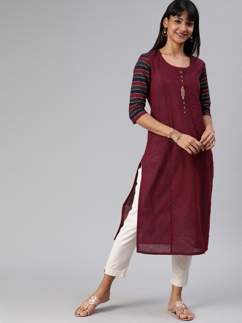 

ETIQUETTE Women Maroon Solid Straight Kurta