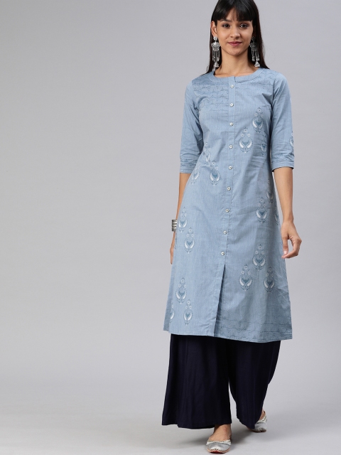 

ETIQUETTE Women Blue Printed A-Line Kurta