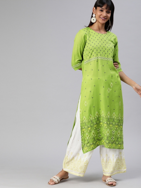 

ETIQUETTE Women Green Printed Straight Kurta