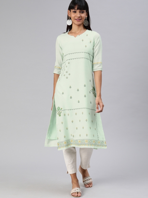 

ETIQUETTE Women Sea Green Printed Straight Kurta