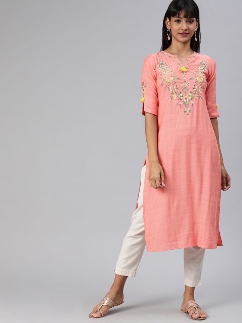 

ETIQUETTE Women Peach-Coloured Yoke Design Straight Kurta