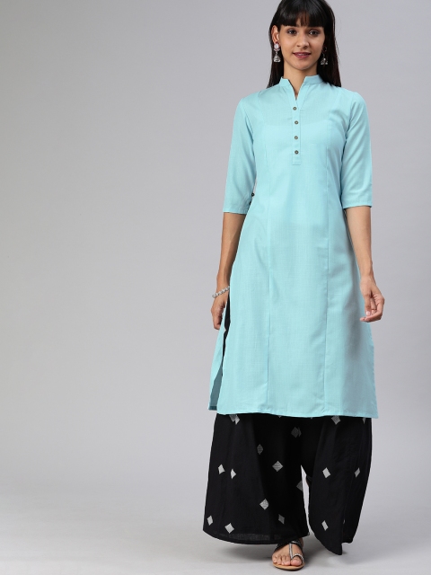 

ETIQUETTE Women Blue Solid Straight Panelled Kurta