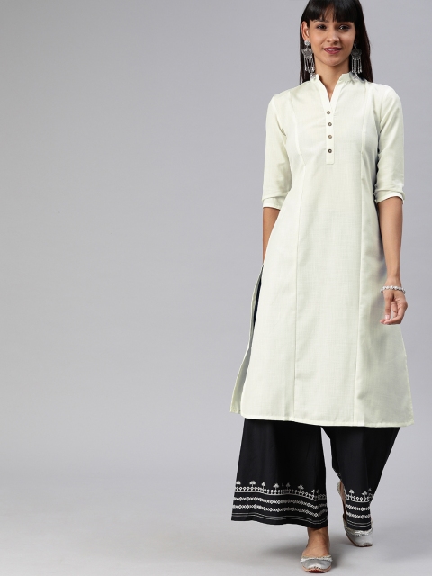 

ETIQUETTE Women Off-White Solid Straight Panelled Kurta
