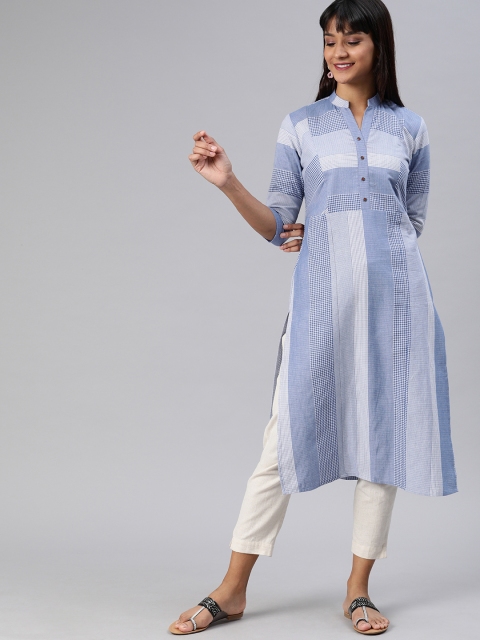 

ETIQUETTE Women Blue & White Striped Straight Kurta