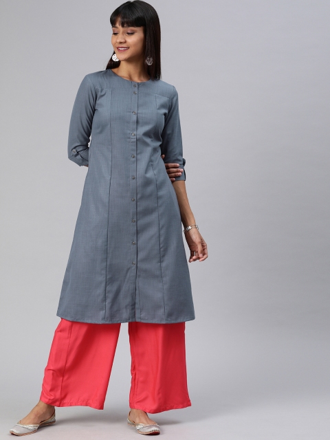 

ETIQUETTE Women Grey Solid Panelled A-Line Kurta with Pocket