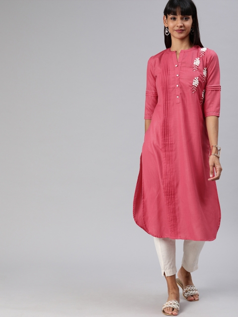 

ETIQUETTE Women Pink Floral Embroidered Straight Pleated Kurta