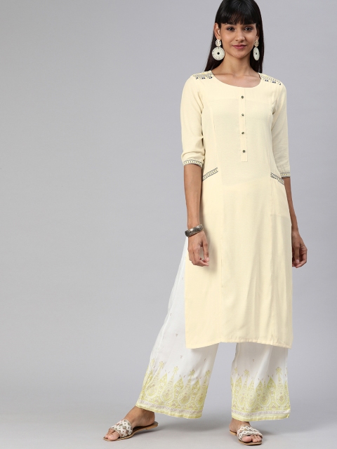 

ETIQUETTE Women Off-White Printed Straight Kurta