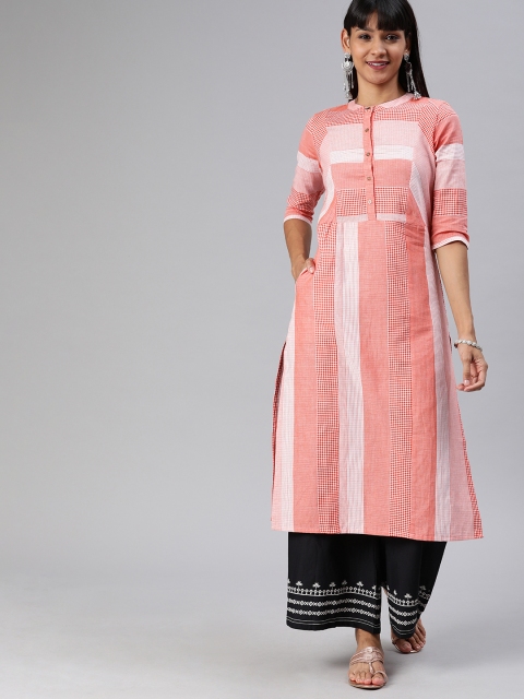 

ETIQUETTE Women Red & White Checked A-Line Kurta