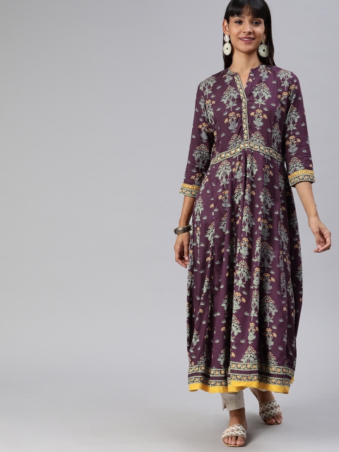 

ETIQUETTE Women Purple & Grey Ethnic Printed A-Line Kurta
