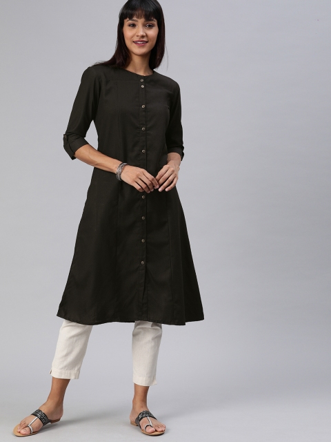 

ETIQUETTE Women Black Solid Straight Kurta