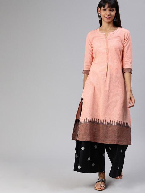 

ETIQUETTE Women Peach-Coloured Solid Straight Kurta