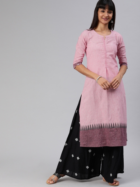 

ETIQUETTE Women Pink Solid Straight Kurta with Border Detail