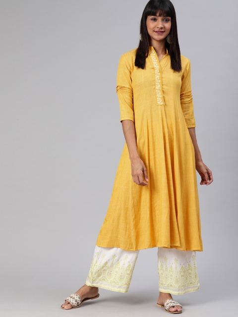 

ETIQUETTE Women Yellow Solid A-Line Kurta