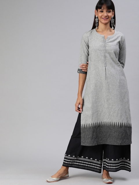 

ETIQUETTE Women Grey Solid Straight Kurta