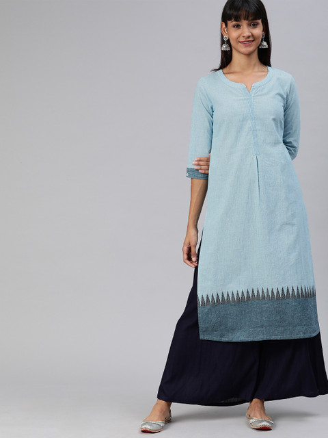 

ETIQUETTE Women Blue Solid Straight Kurta