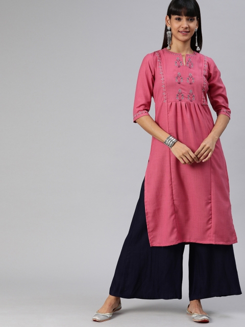 

ETIQUETTE Women Pink Embroidered Straight Kurta