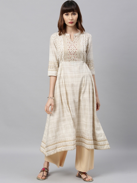 

ETIQUETTE Women Off-White & Beige Printed A-Line Kurta