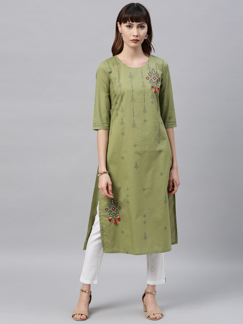 

ETIQUETTE Women Green Printed Straight Kurta