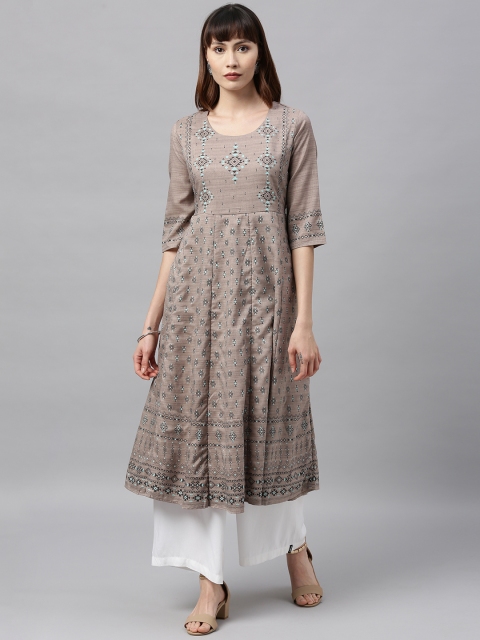

ETIQUETTE Women Beige Printed Anarkali Kurta
