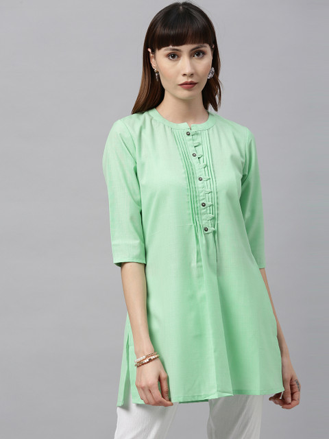 

ETIQUETTE Women Green Solid A-Line Pleated Kurti