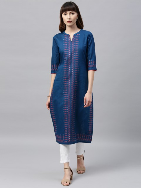 

ETIQUETTE Women Blue & Red Printed Straight Kurta