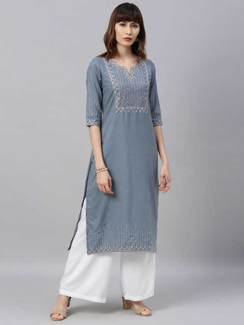 

ETIQUETTE Women Grey Yoke Design Straight Kurta