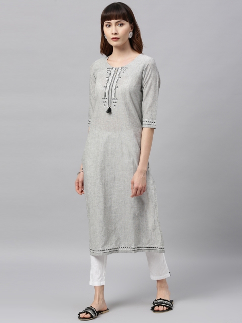 

ETIQUETTE Women Grey Embroidered Straight Kurta