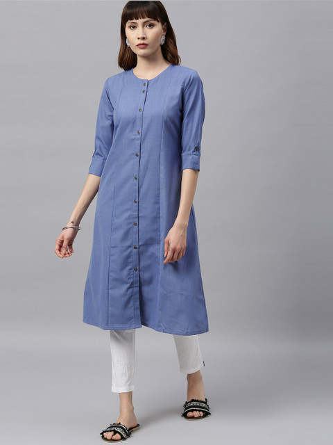 

ETIQUETTE Women Blue Solid A-Line Panelled Kurta