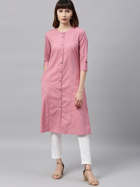 

ETIQUETTE Women Pink Solid A-Line Panelled Kurta