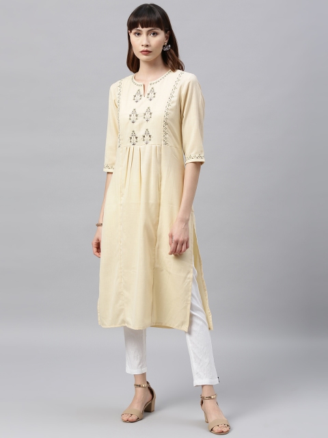 

ETIQUETTE Women Cream-Coloured Embroidered Yoke Design A-Line Kurta