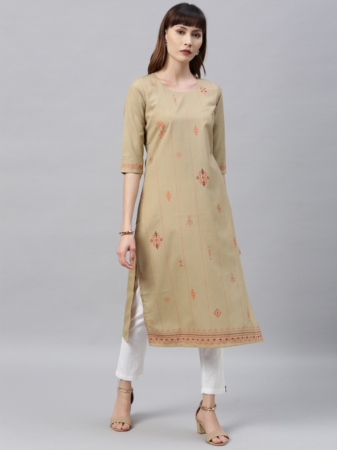 

ETIQUETTE Women Beige Printed Straight Kurta