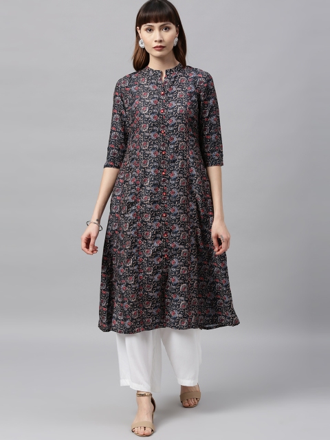 

ETIQUETTE Women Navy Blue & Beige Printed A-Line Kurta