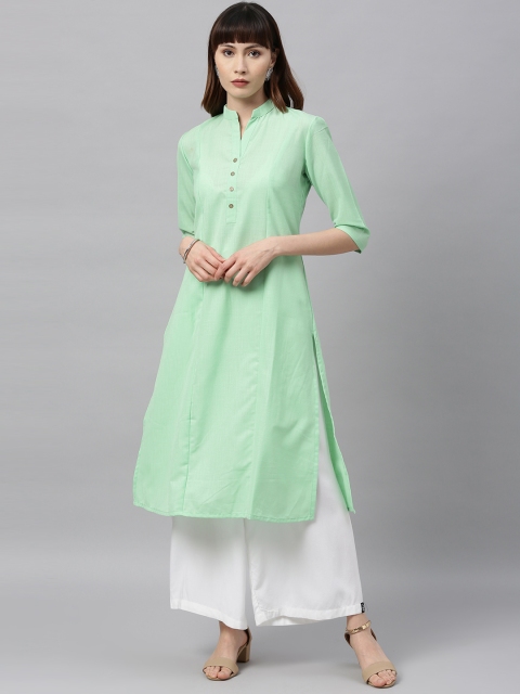 

ETIQUETTE Women Green Solid A-Line Panelled Kurta