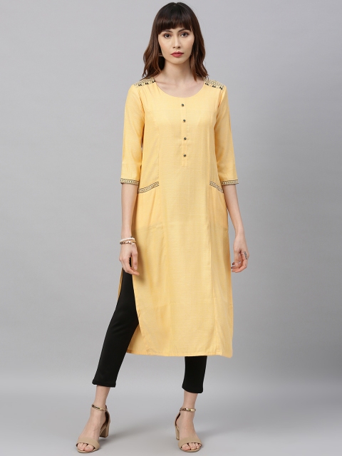 

ETIQUETTE Women Yellow Printed Straight Kurta