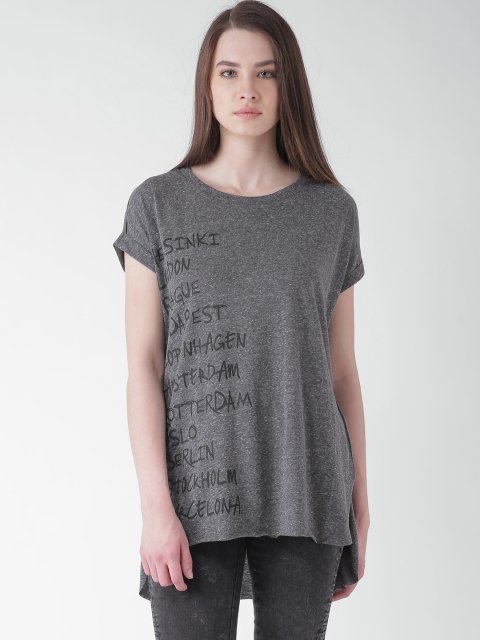 

FOREVER 21 Grey Melange Text Print Top