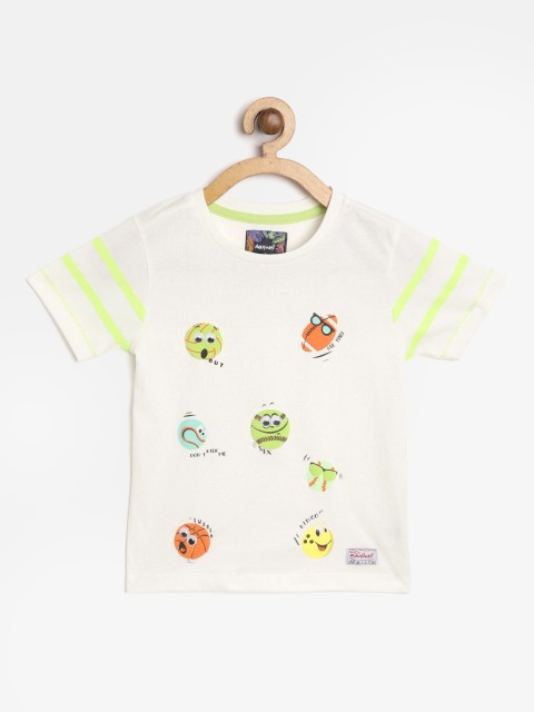 

Nauti Nati Boys White & Green Printed Round Neck T-shirt