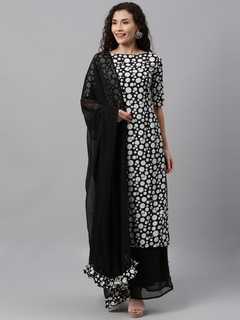 

EthnoVogue Women Black & White Made To Measure Printed Kurta with Palazzos & Dupatta